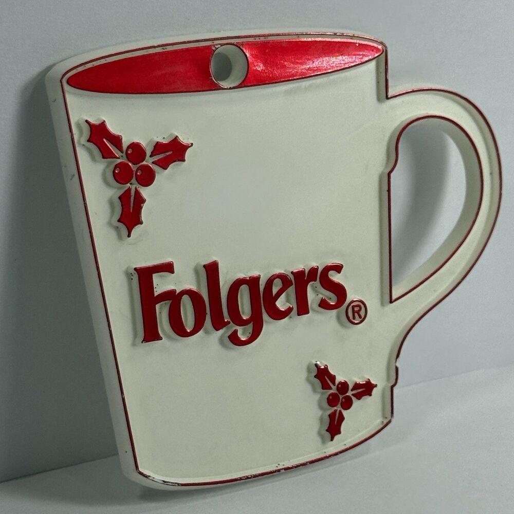 Folgers Coffee Christmas Ornament Advertising Iridescent Red Coffee Cup Design